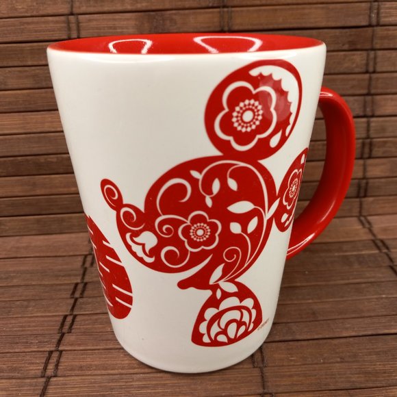 Disney D23 Red Floral Paper Cut Silhouette Mickey Minnie Mouse Coffee Mug Cup - Picture 11 of 11